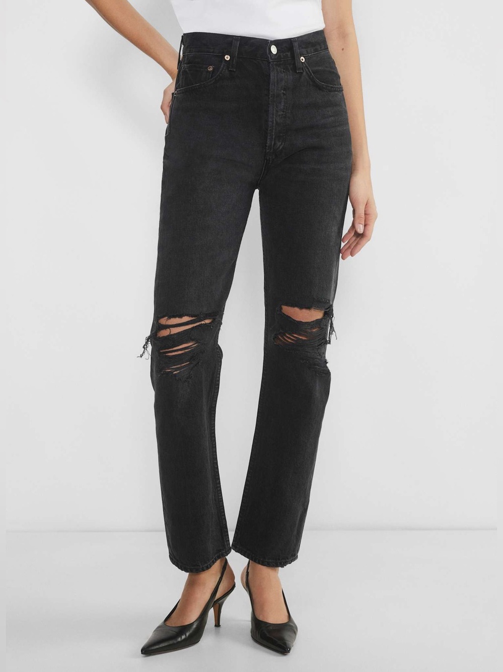 Agolde Casual Black Fuse 90’s Pinch Waist High Rise Straight-Leg Jeans